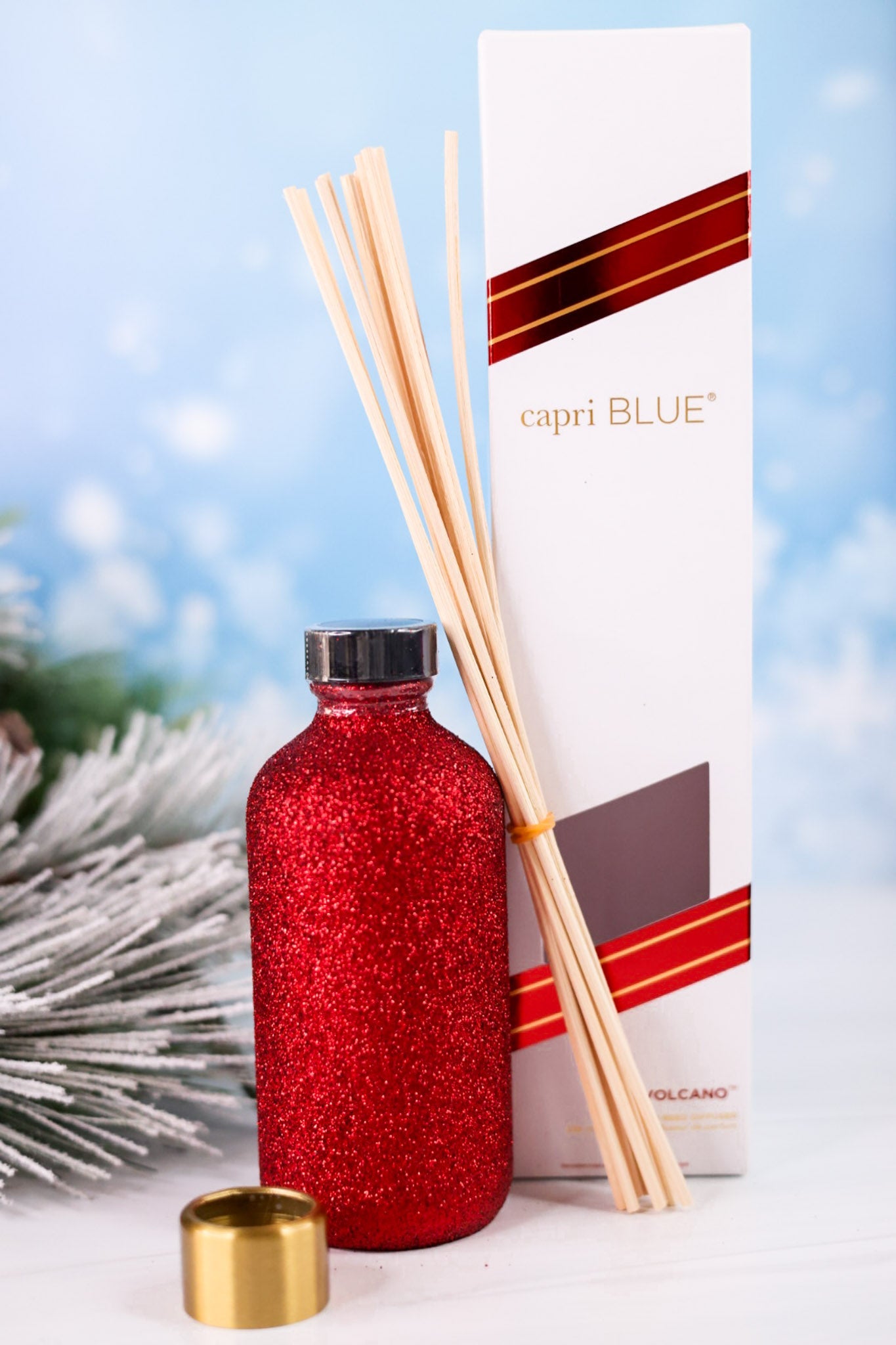 Red Glitter Reed Diffuser With Volcano By Capri Blue - Whiskey Skies - CAPRI BLUE