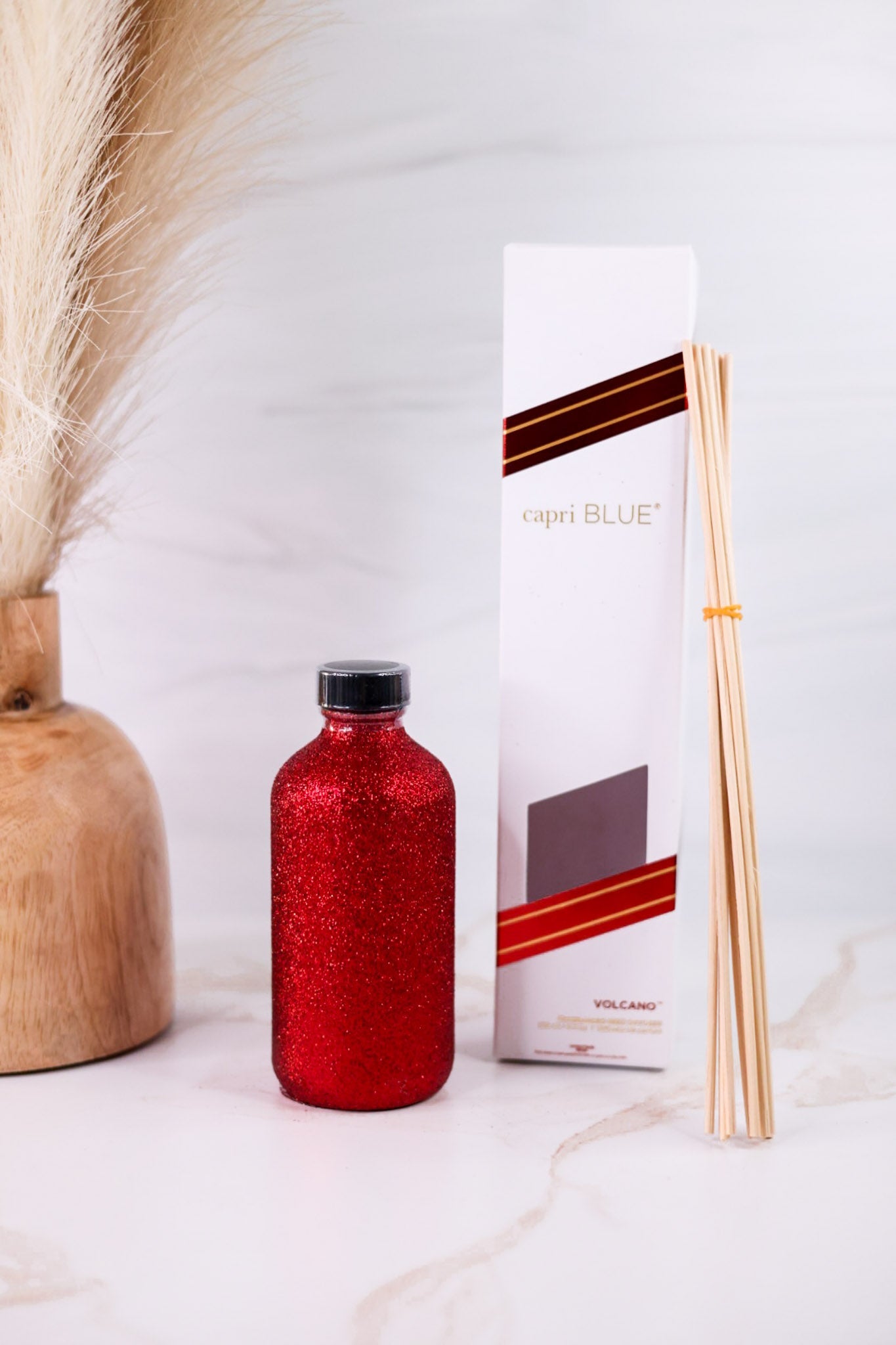 Red Glitter Reed Diffuser With Volcano By Capri Blue - Whiskey Skies - CAPRI BLUE