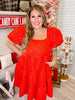 Red Jacquard Babydoll Dress - Whiskey Skies - SOUTHERN GRACE