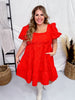 Red Jacquard Babydoll Dress - Whiskey Skies - SOUTHERN GRACE