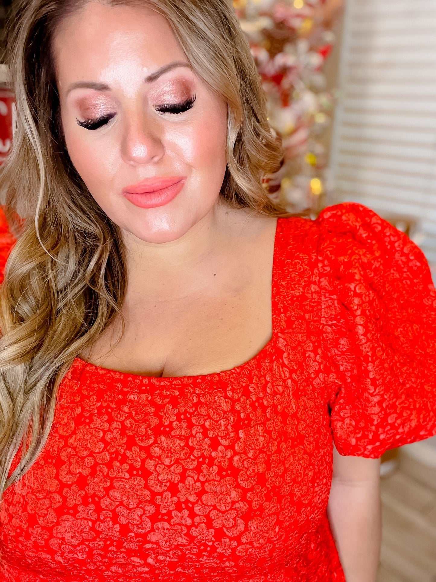 Red Jacquard Babydoll Dress - Whiskey Skies - SOUTHERN GRACE