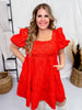 Red Jacquard Babydoll Dress - Whiskey Skies - SOUTHERN GRACE