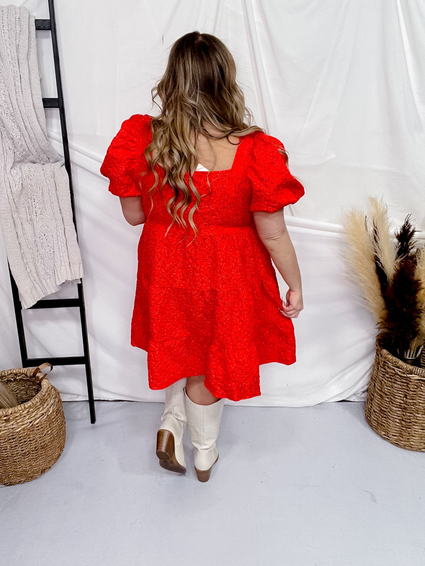 Red Jacquard Babydoll Dress - Whiskey Skies - SOUTHERN GRACE