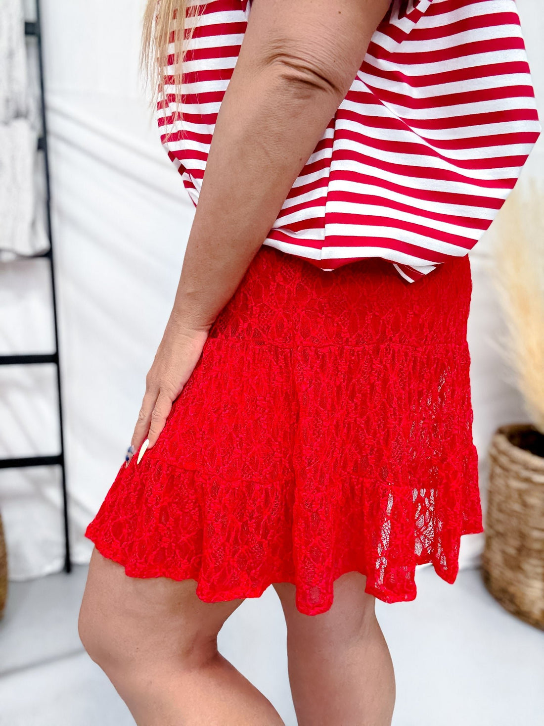 Red Lace Skort With Smocked Waistband - Whiskey Skies - SOUTHERN GRACE