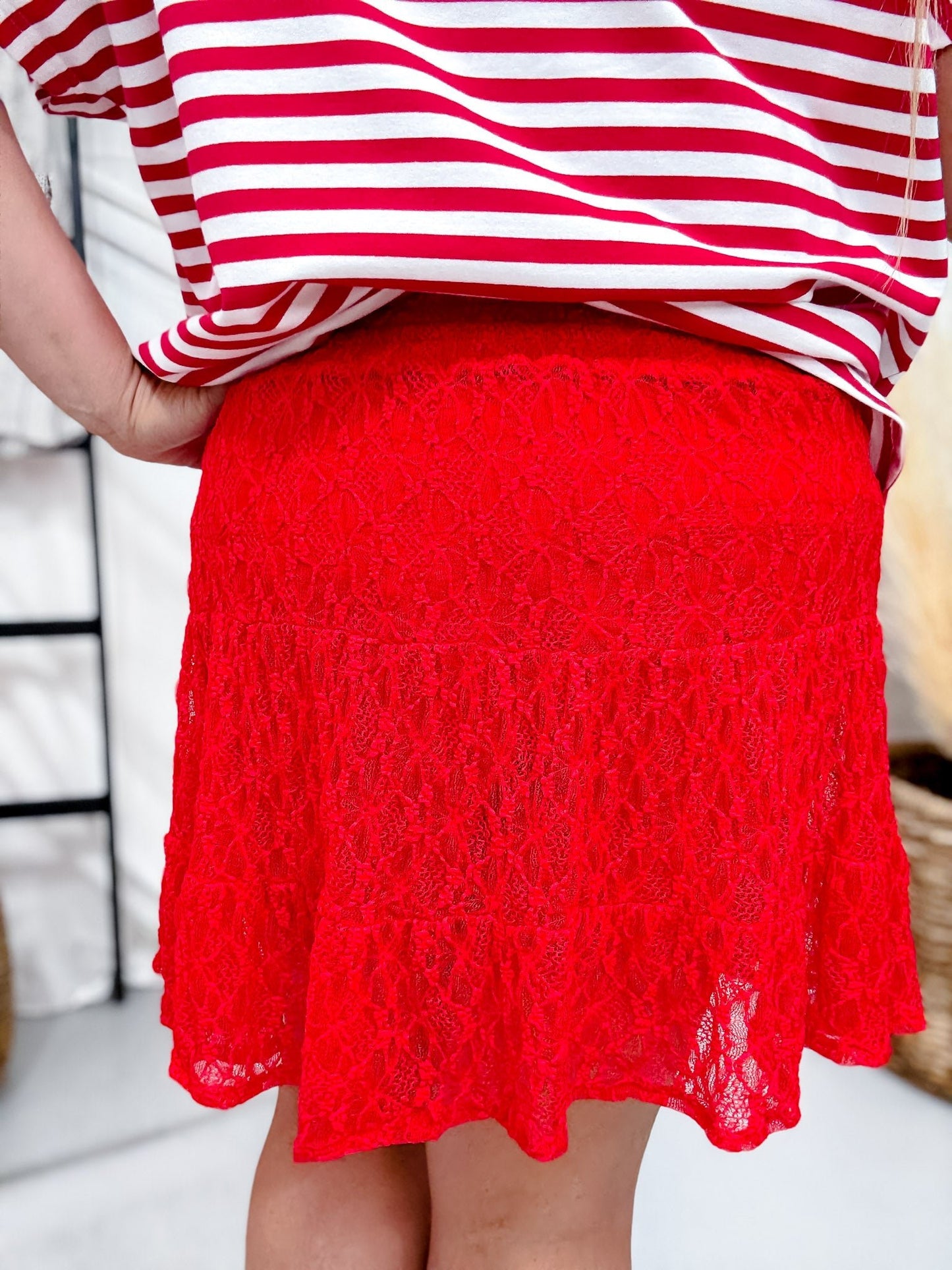 Red Lace Skort With Smocked Waistband - Whiskey Skies - SOUTHERN GRACE