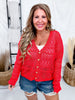 Red Long Sleeve Knit Cardigan With Scalloped Edges - Whiskey Skies - WHITE BIRCH