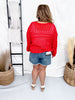 Red Long Sleeve Knit Cardigan With Scalloped Edges - Whiskey Skies - WHITE BIRCH