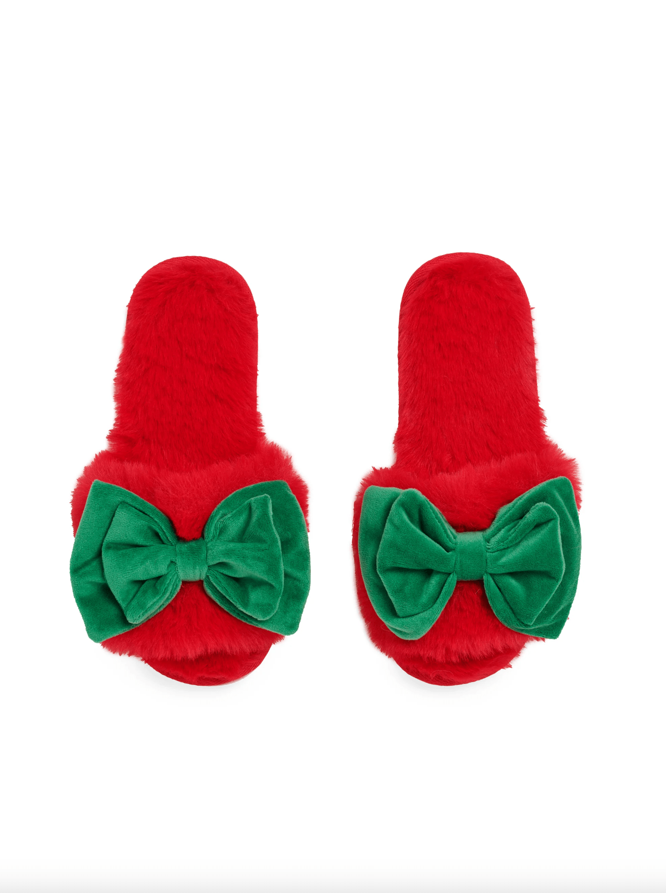 Red Noelle Slippers W/ Green Bows - Whiskey Skies - SHIRALEAH