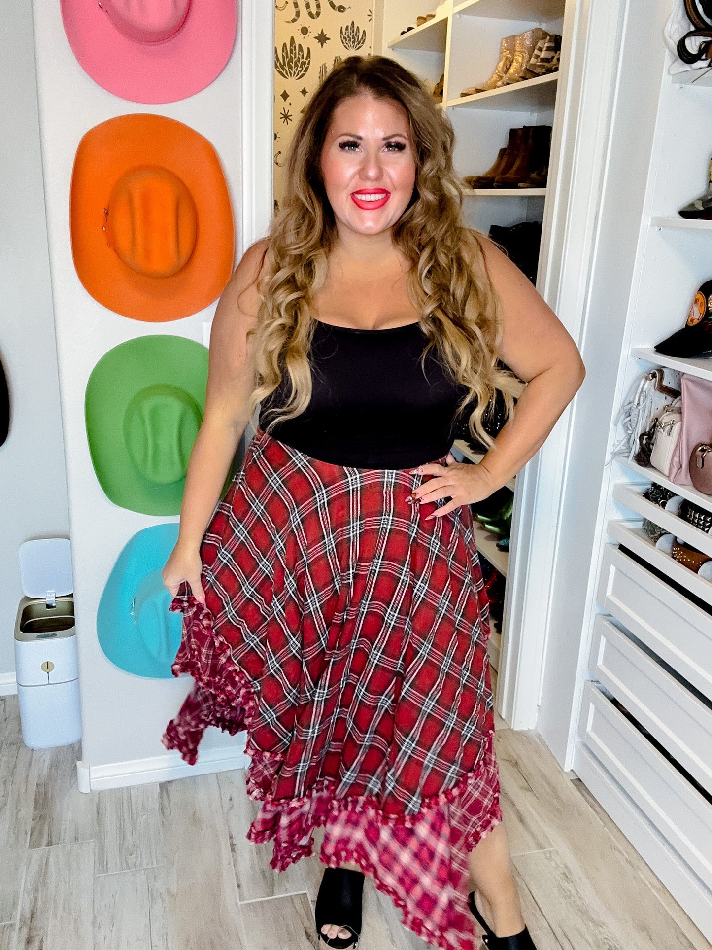 Red Plaid Asymmetrical Layered Skirt - Whiskey Skies - OLI & HALI