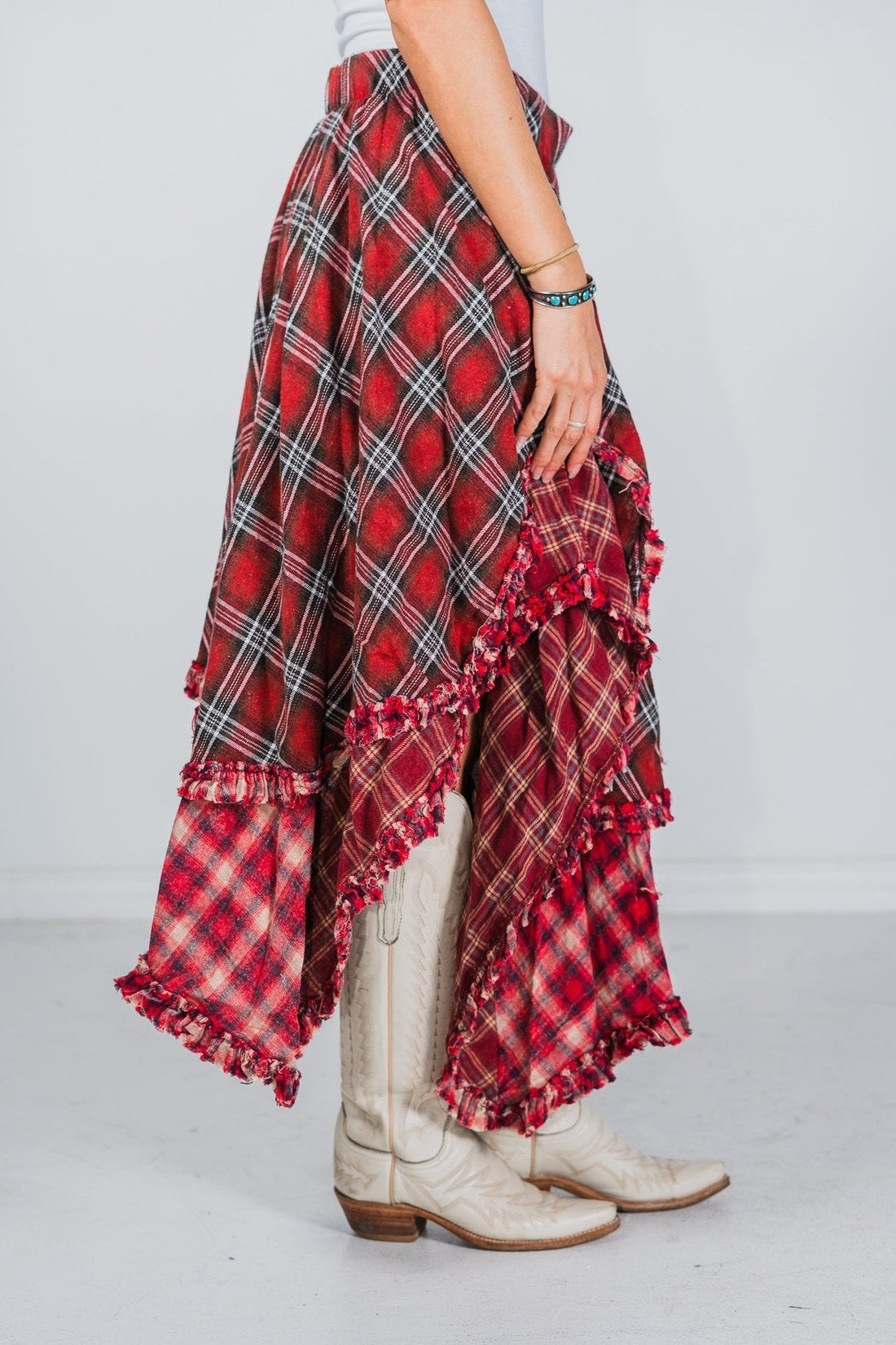 Red Plaid Asymmetrical Layered Skirt - Whiskey Skies - OLI & HALI