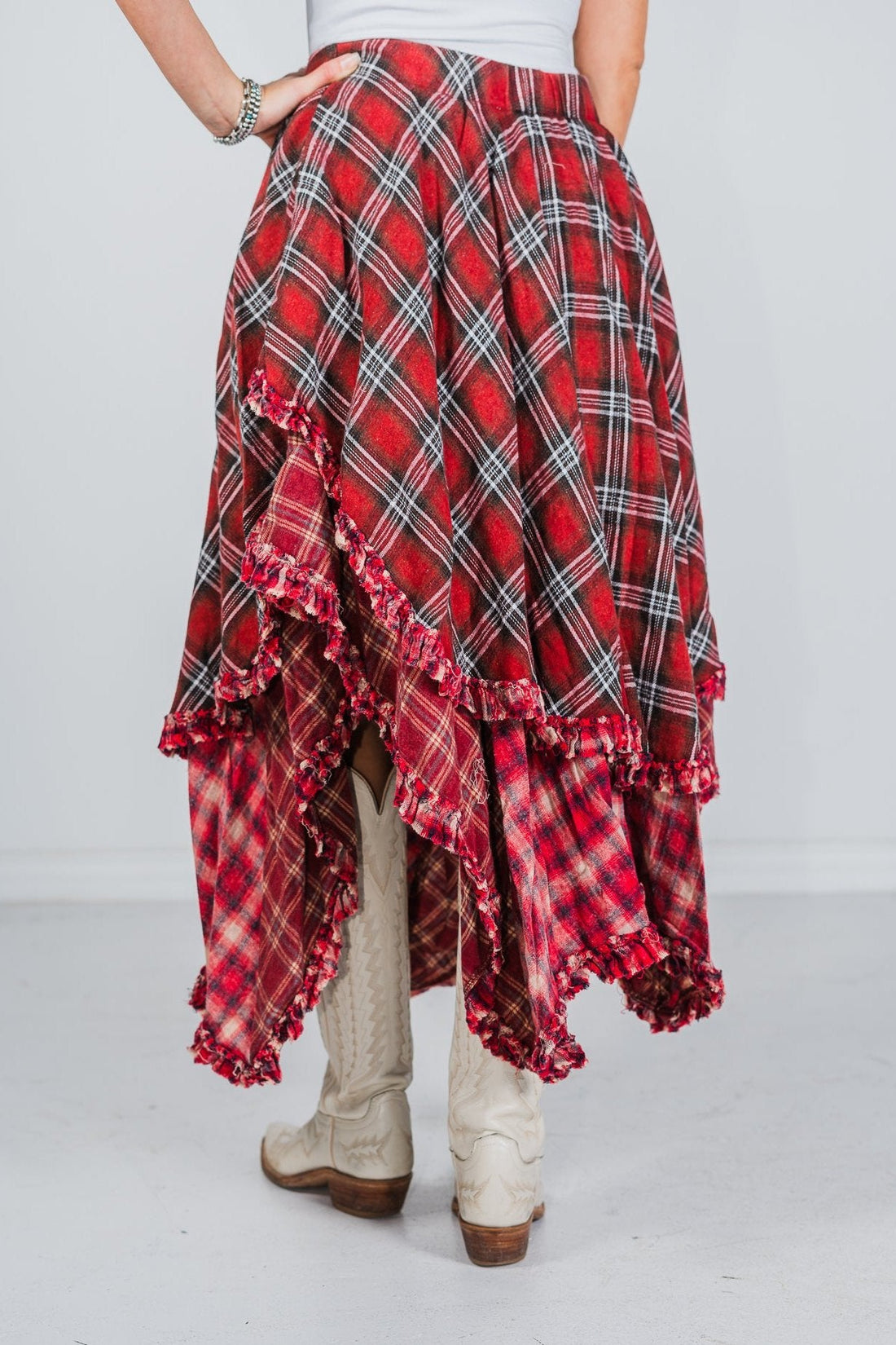 Red Plaid Asymmetrical Layered Skirt - Whiskey Skies - OLI & HALI