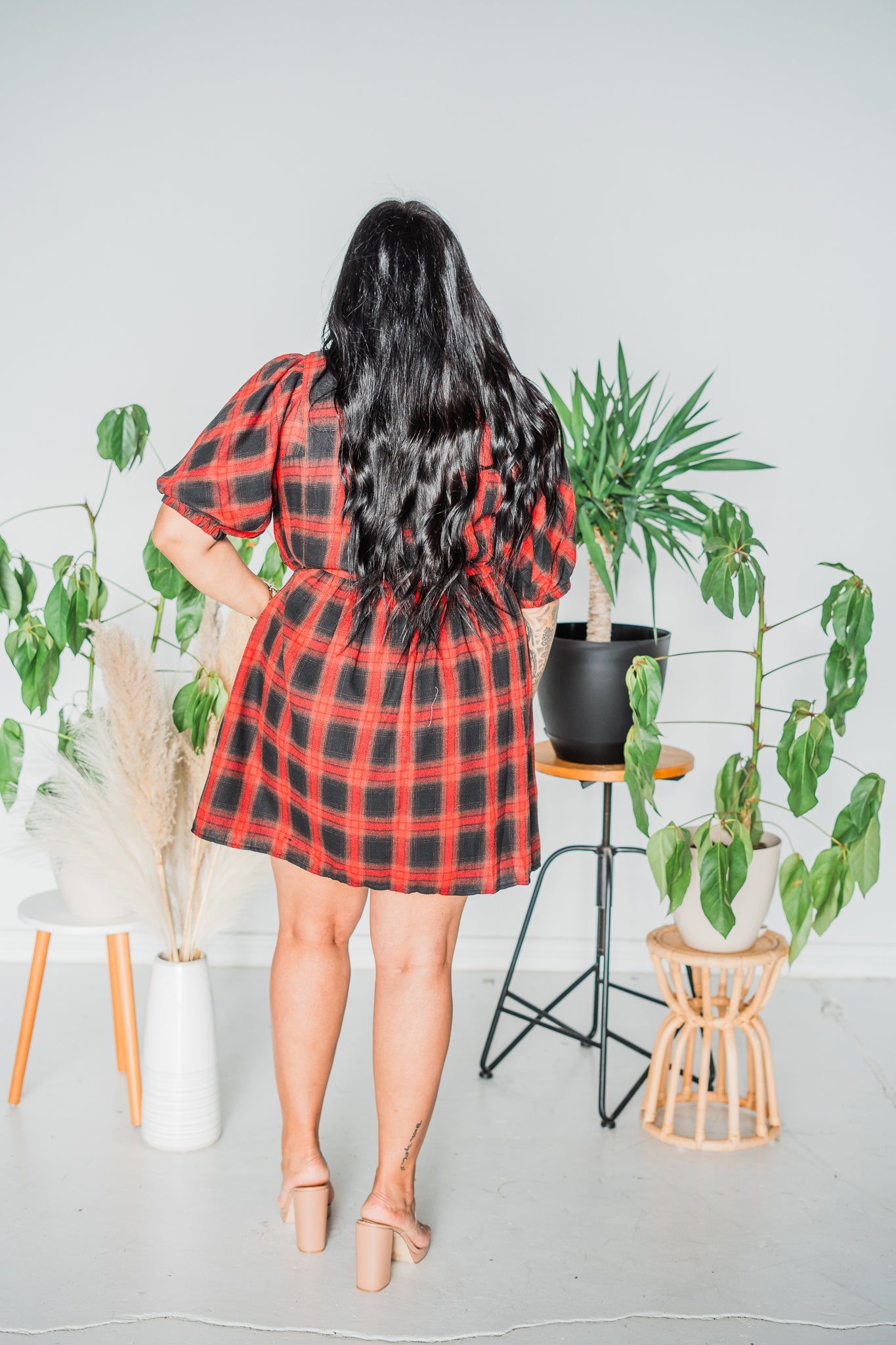 Red Plaid Button Down Flannel Dress - Whiskey Skies - ENTRO