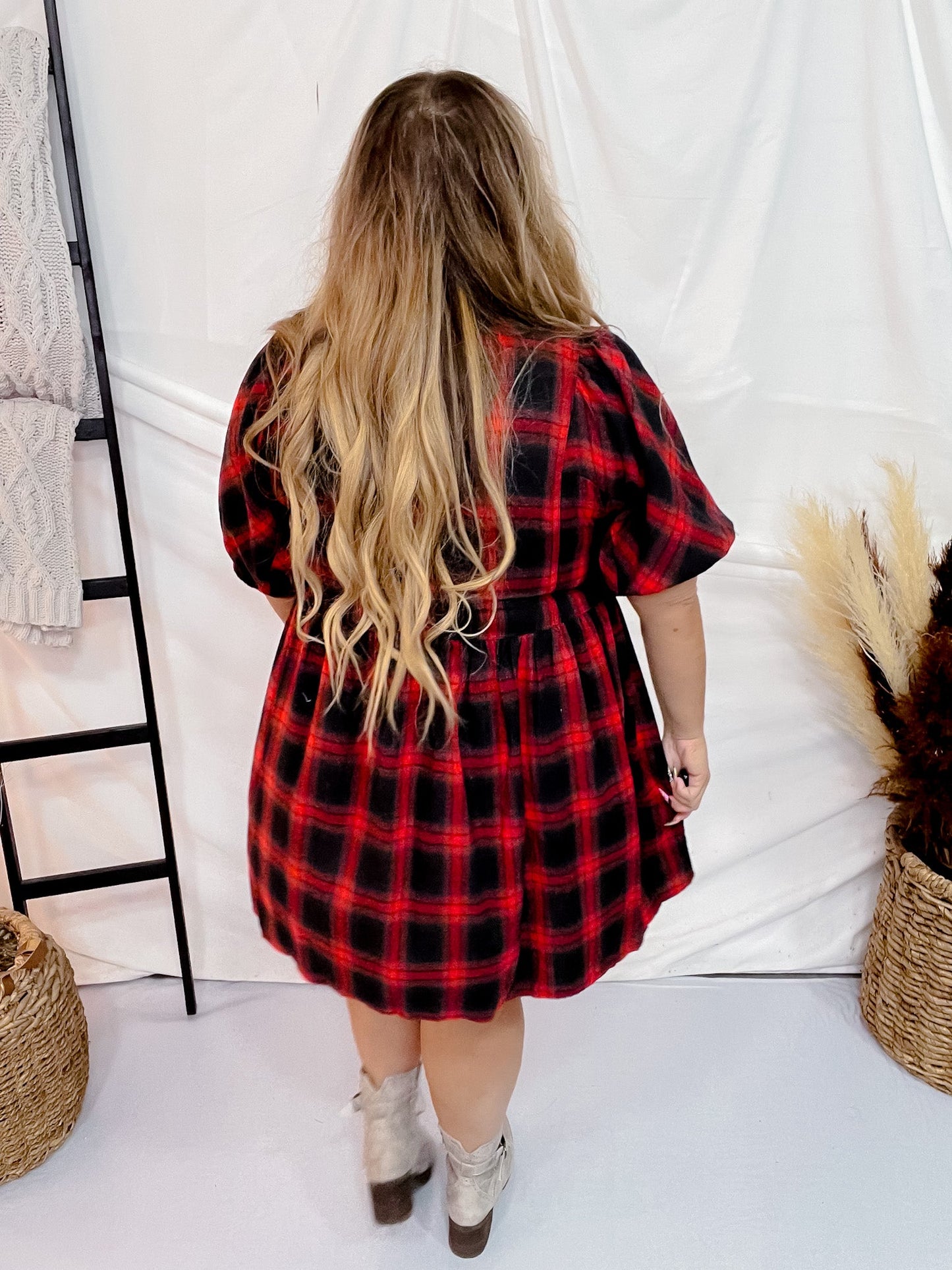 Red Plaid Button Down Flannel Dress - Whiskey Skies - ENTRO