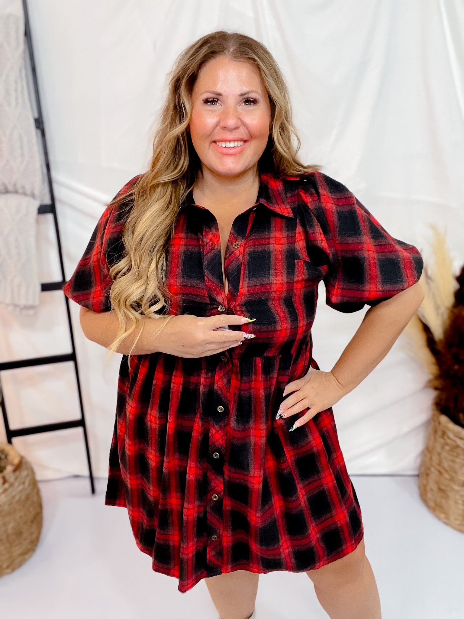 Entro Red Plaid Button Down Flannel Dress Final Sale