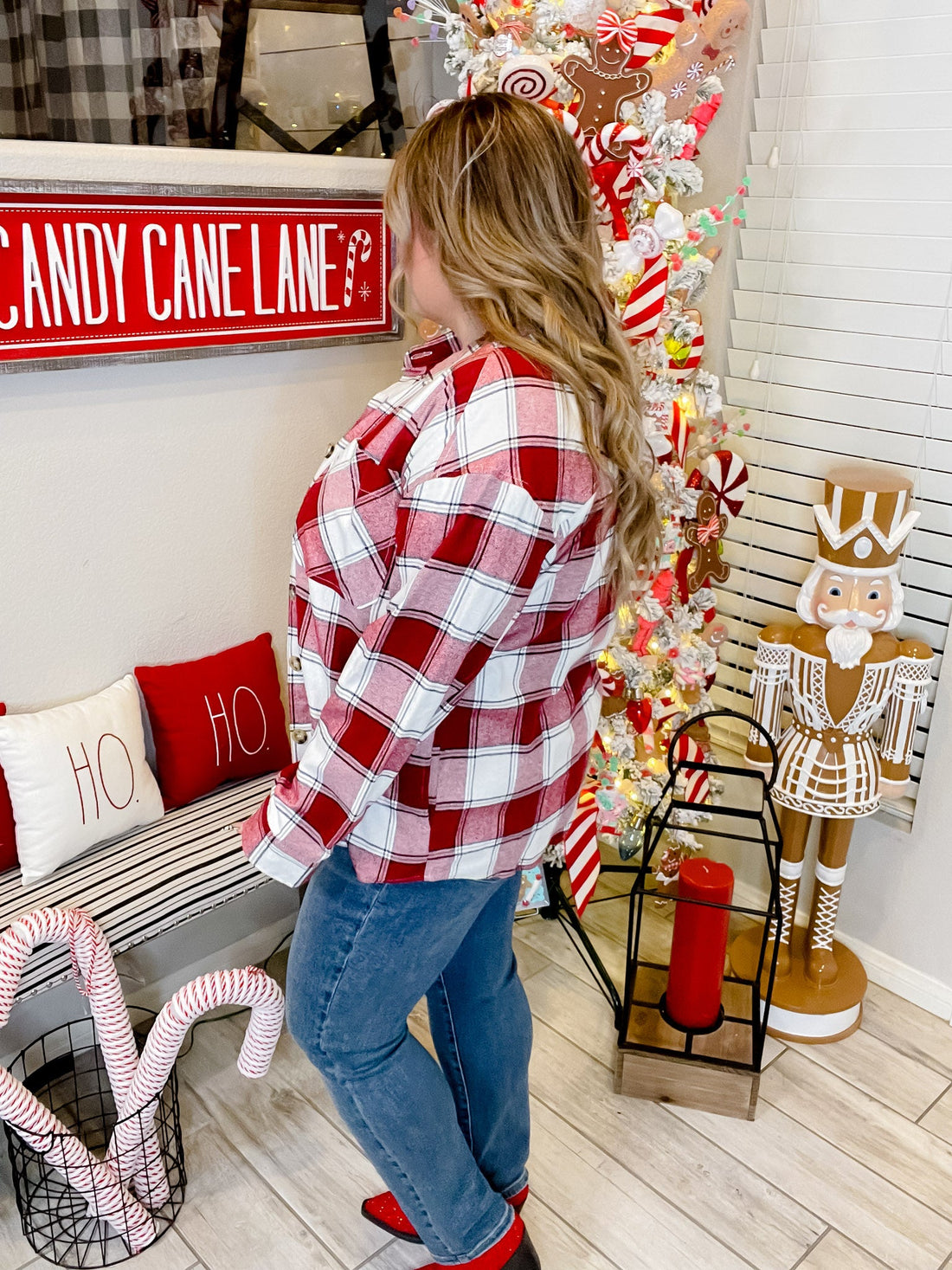 Red Plaid Button Down Flannel - Whiskey Skies - SWEET LOVELY BY JEN