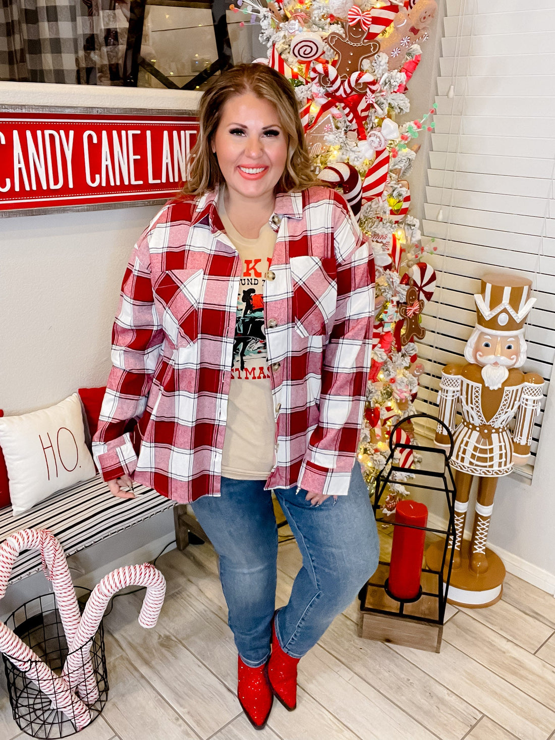 Red Plaid Button Down Flannel - Whiskey Skies - SWEET LOVELY BY JEN