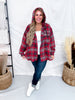 Red Plaid Button Down Flannel With Hood - Whiskey Skies - WHITE BIRCH
