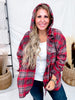 Red Plaid Button Down Flannel With Hood - Whiskey Skies - WHITE BIRCH