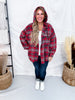 Red Plaid Button Down Flannel With Hood - Whiskey Skies - WHITE BIRCH