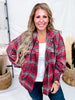 Red Plaid Button Down Flannel With Hood - Whiskey Skies - WHITE BIRCH