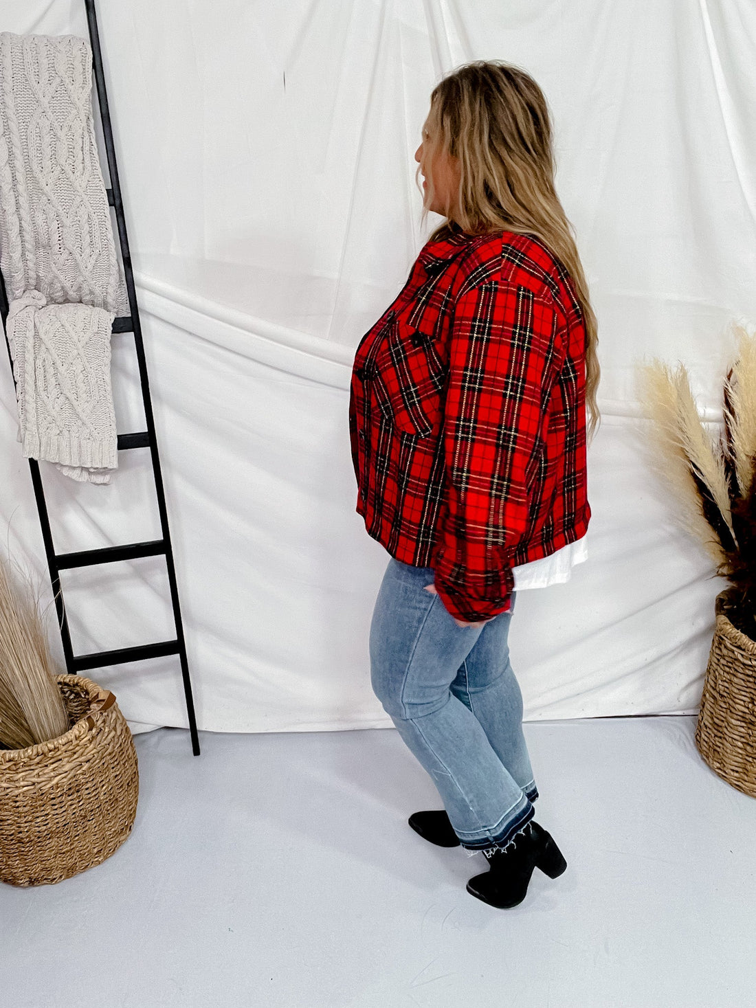 Red Plaid Button Front Jacket moo - Whiskey Skies - GEEGEE