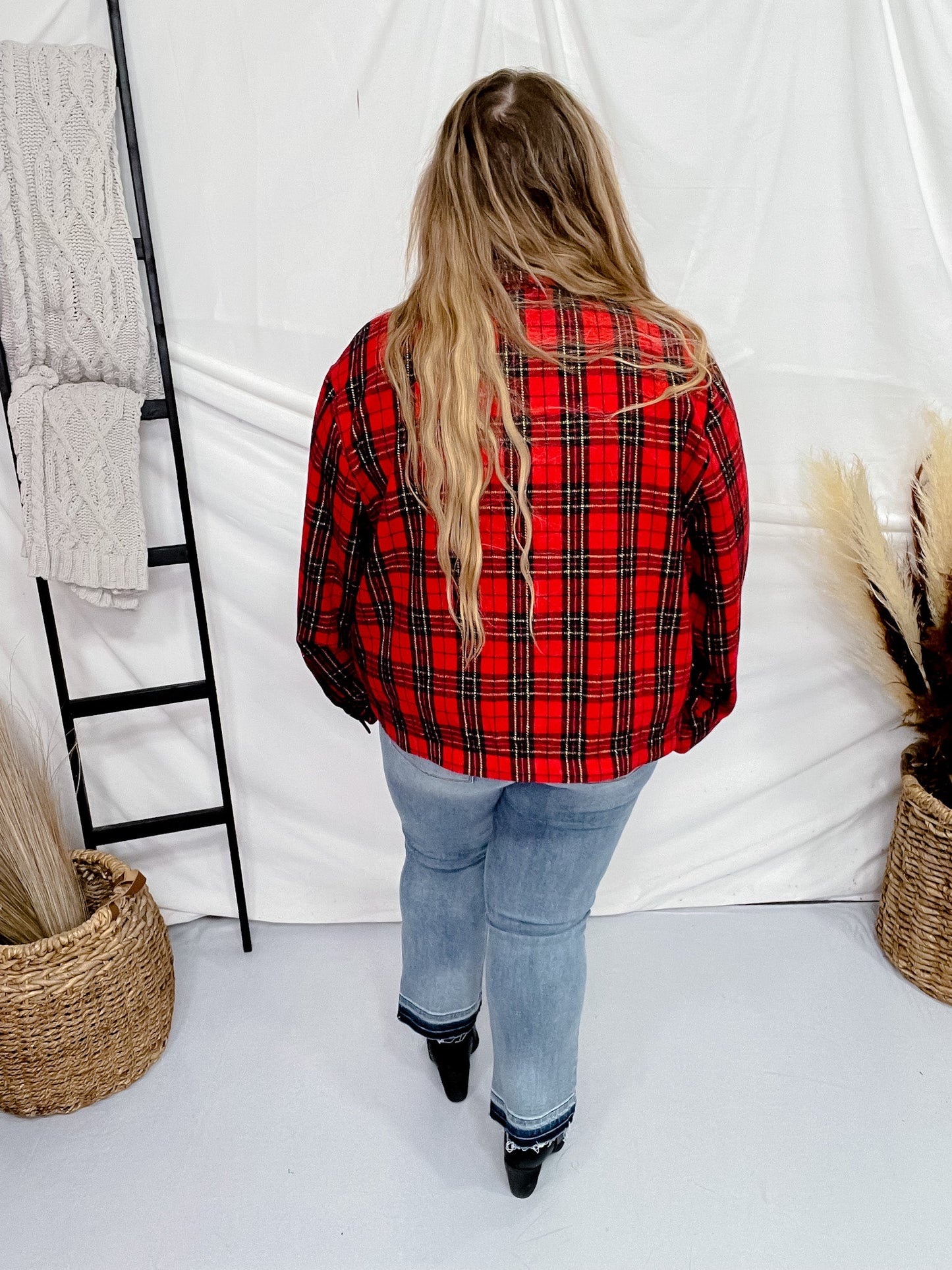 Red Plaid Button Front Jacket moo - Whiskey Skies - GEEGEE