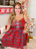 Red Plaid Cami Dress with Rhinestone Ribbons - Whiskey Skies - ODDI