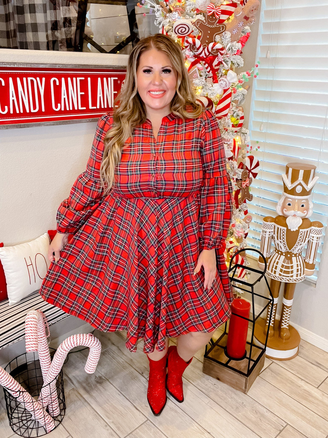 Red Plaid Long Sleeve Dress - Whiskey Skies - SHE + SKY