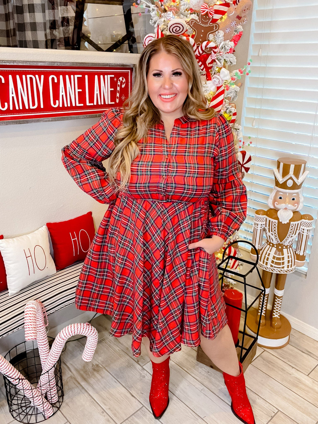 Red Plaid Long Sleeve Dress - Whiskey Skies - SHE + SKY