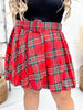 Red Plaid Shirred Puff Skirt With Belt - Whiskey Skies - SWEET GENERIS