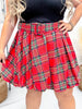Red Plaid Shirred Puff Skirt With Belt - Whiskey Skies - SWEET GENERIS