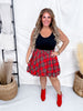 Red Plaid Shirred Puff Skirt With Belt - Whiskey Skies - SWEET GENERIS