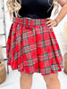 Red Plaid Shirred Puff Skirt With Belt - Whiskey Skies - SWEET GENERIS