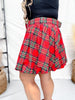 Red Plaid Shirred Puff Skirt With Belt - Whiskey Skies - SWEET GENERIS