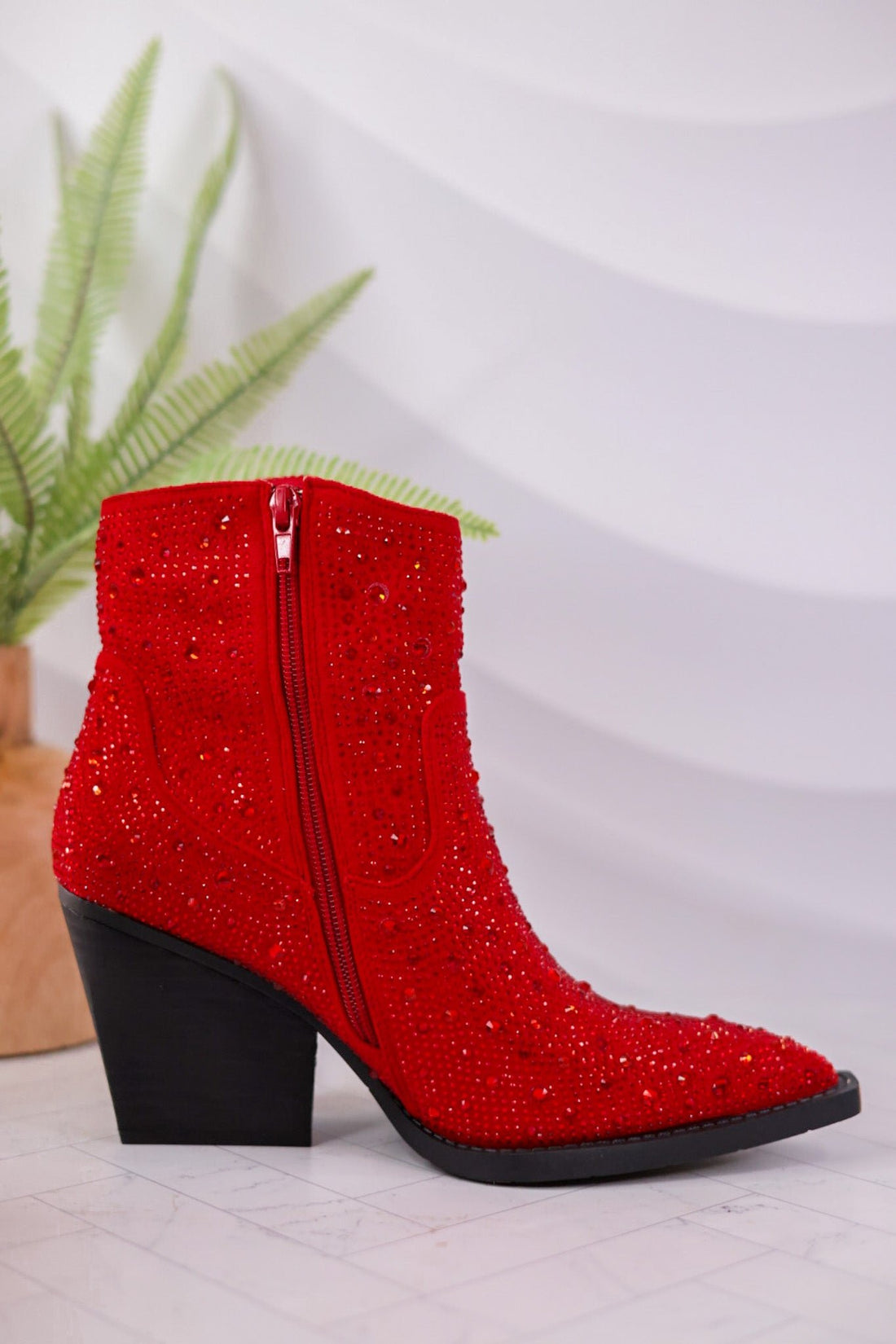 Red Rhinestone Karen Boots - Whiskey Skies - VERY G