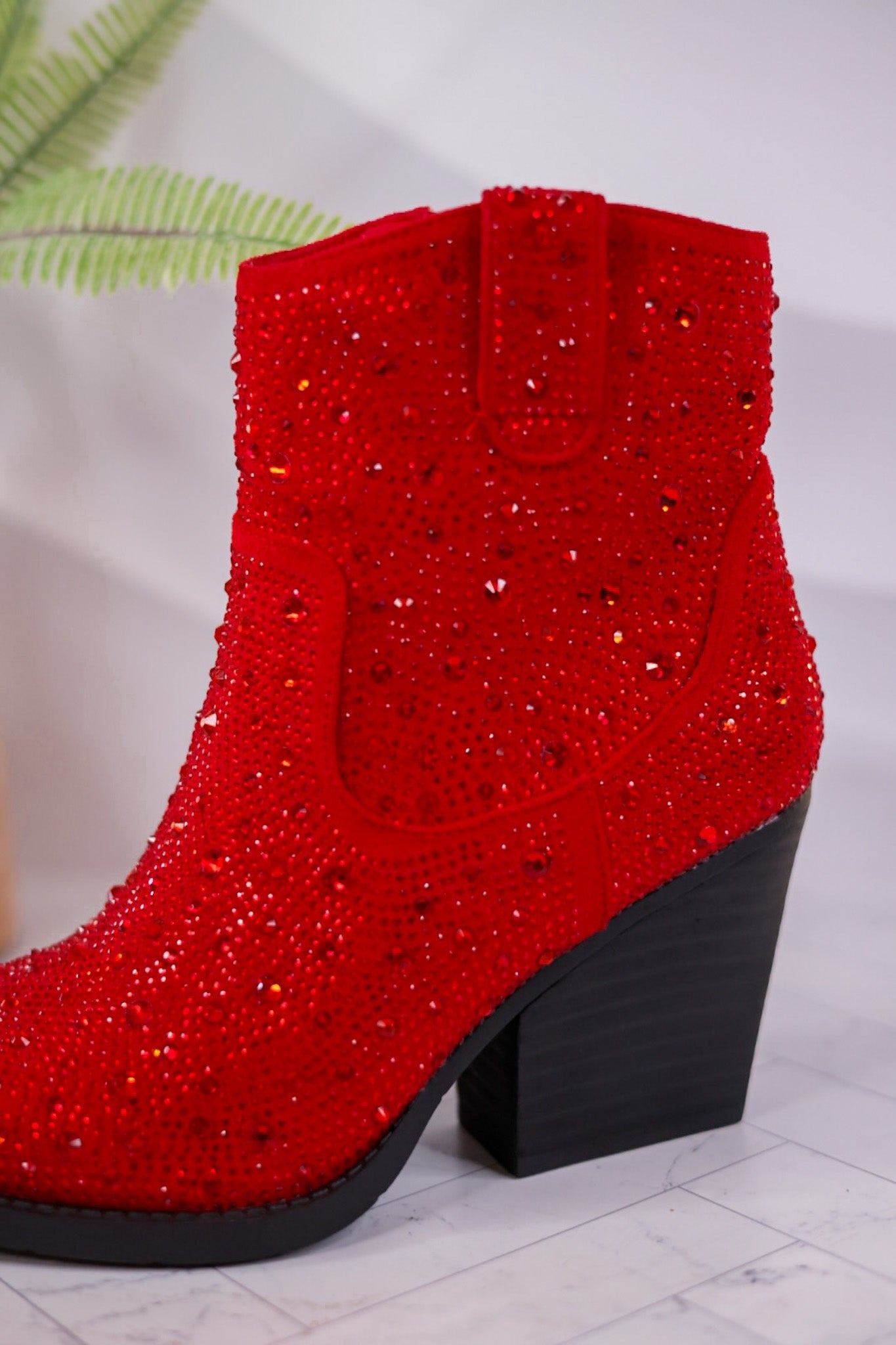 Red Rhinestone Karen Boots - Whiskey Skies - VERY G