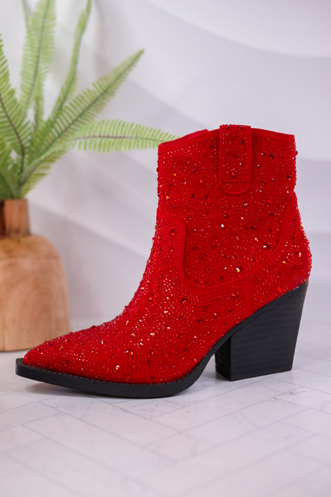 Red Rhinestone Karen Boots - Whiskey Skies - VERY G