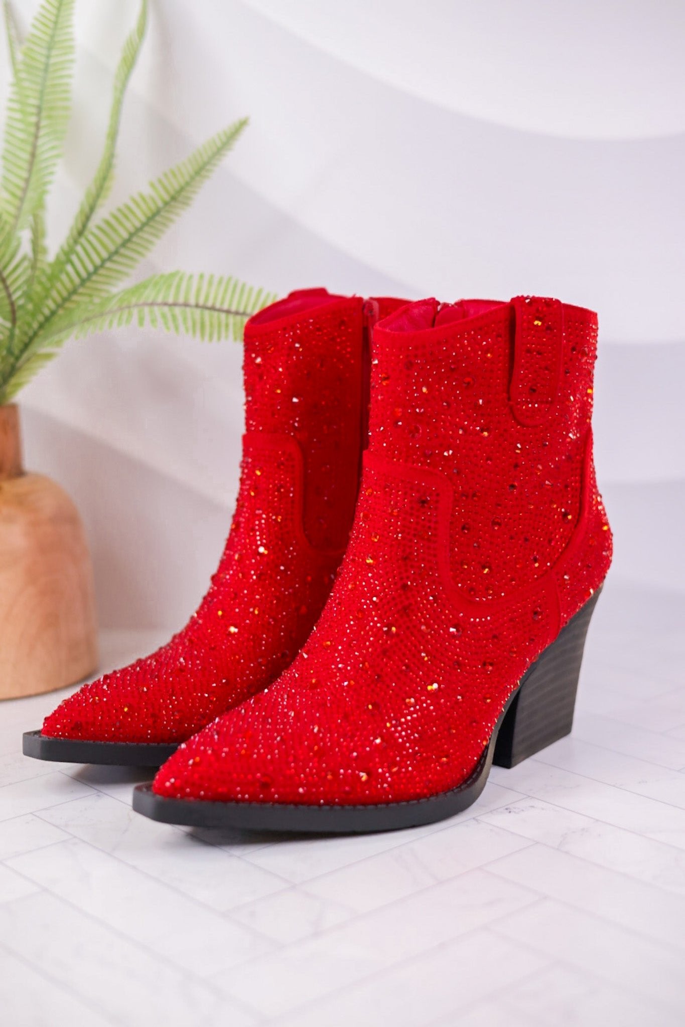 Hazel Rhinestone good Boot [Red]