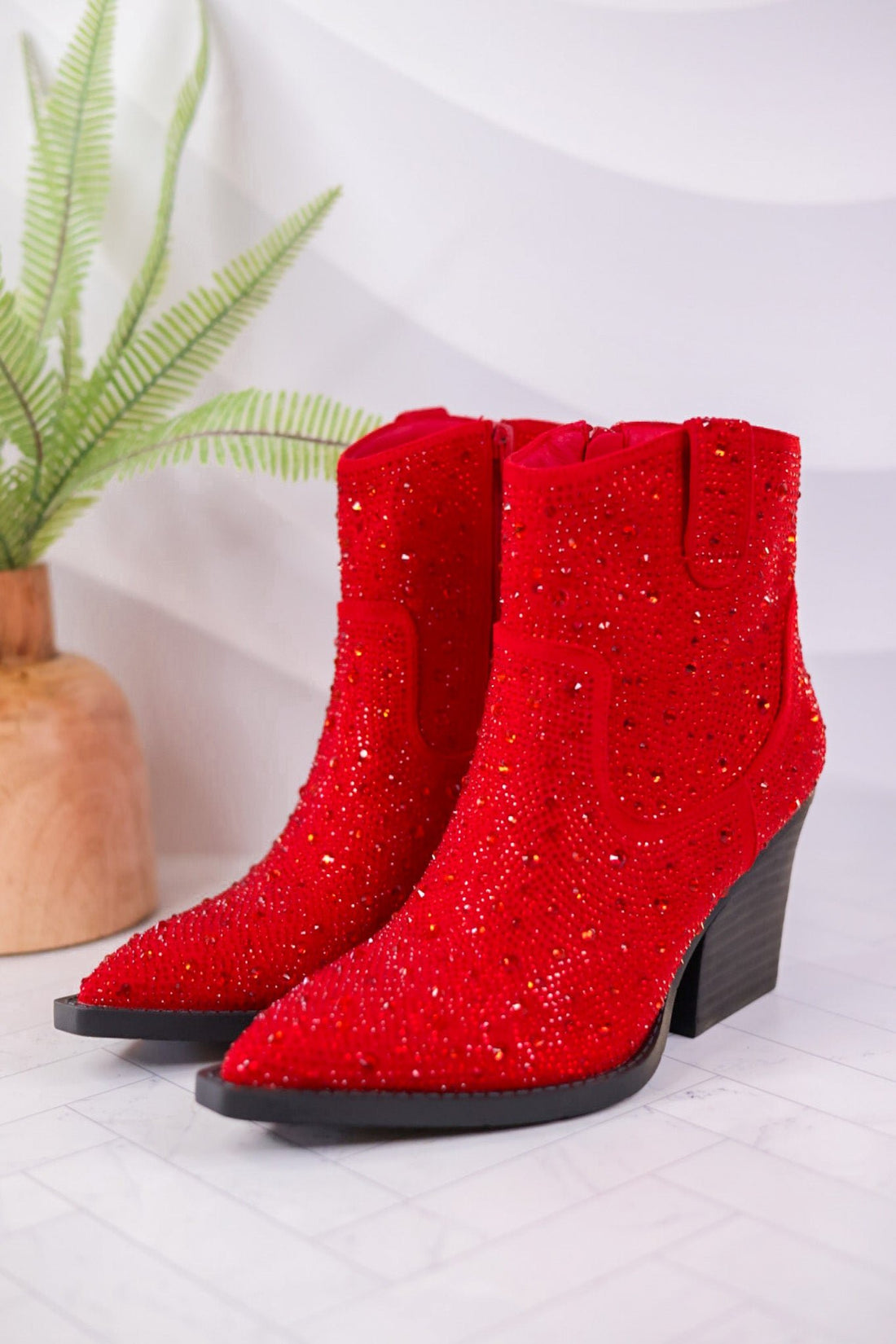 Red Rhinestone Karen Boots - Whiskey Skies - VERY G