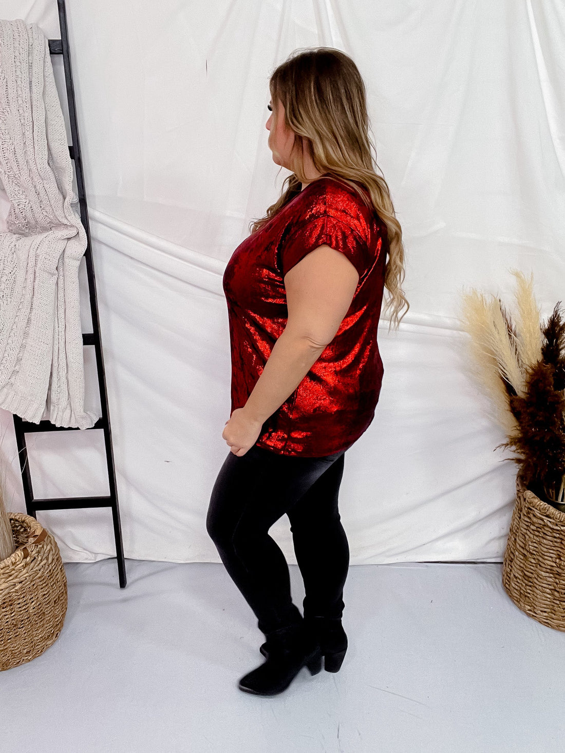 Red Shimmery Metallic Dolman Sleeve Top - Whiskey Skies - SEW IN LOVE