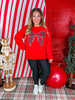 Red Sweatshirt With Plaid Christmas Bow - Whiskey Skies - SHE + SKY