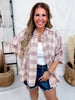 Red & Tan Dolman Sleeve Washed Plaid Top With Daisy Patch - Whiskey Skies - EASEL