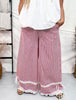 Red Washed Stripe Ruffle Lace Cropped Pants - Whiskey Skies - DAVI & DANI