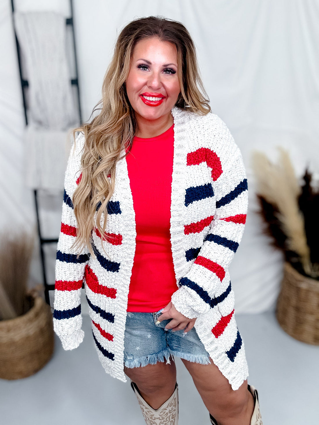 Red White and Blue Striped Cardigan - Whiskey Skies - MICHELLE MAE