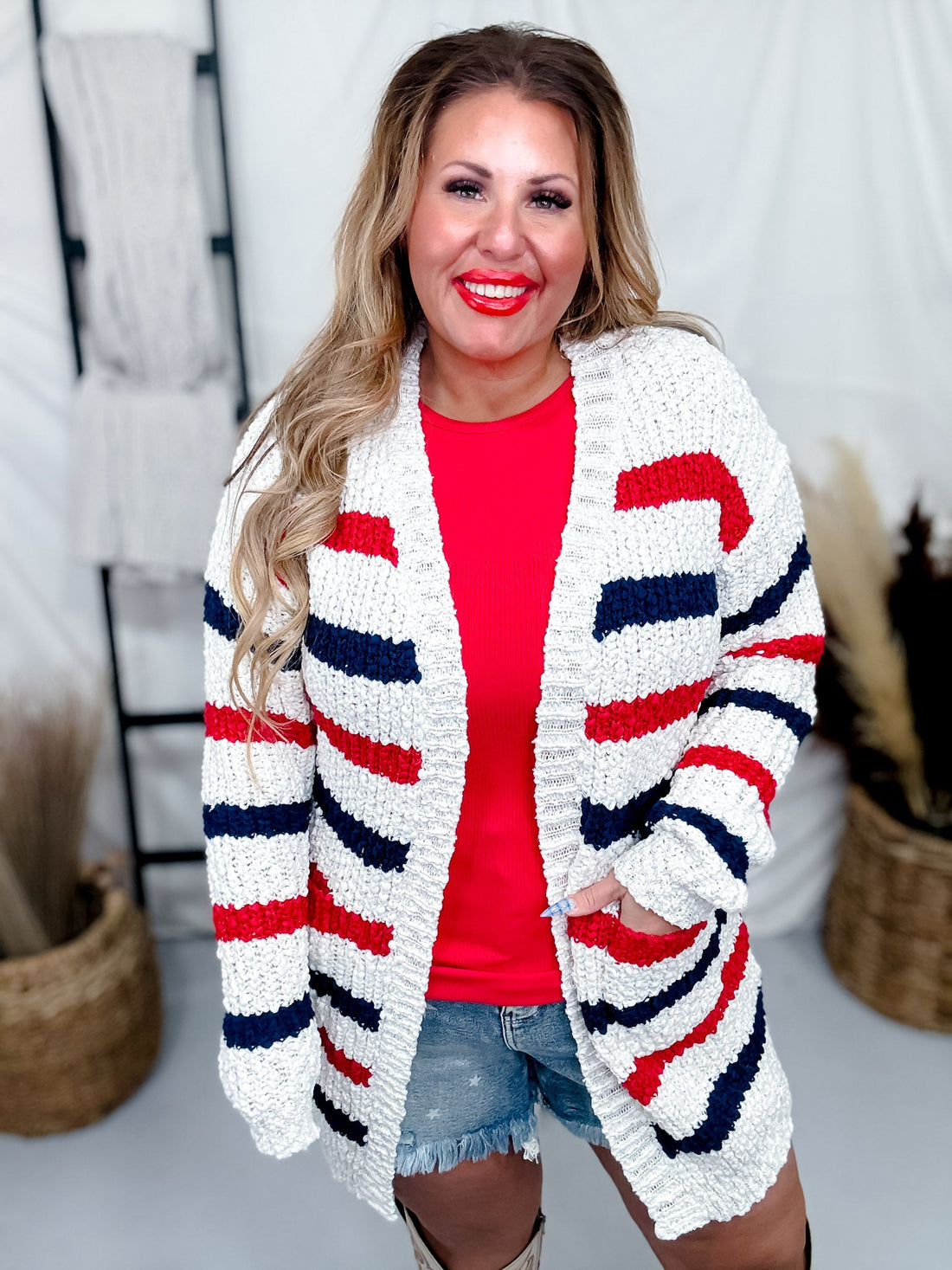 Red White and Blue Striped Cardigan - Whiskey Skies - MICHELLE MAE