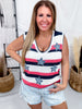Red White & Blue Crochet Sleeveless Top W/ Denim Star Patches - Whiskey Skies - SOUTHERN GRACE