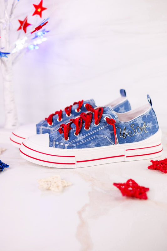 Red, White, & Blue USA Sneakers - Whiskey Skies - VERY G