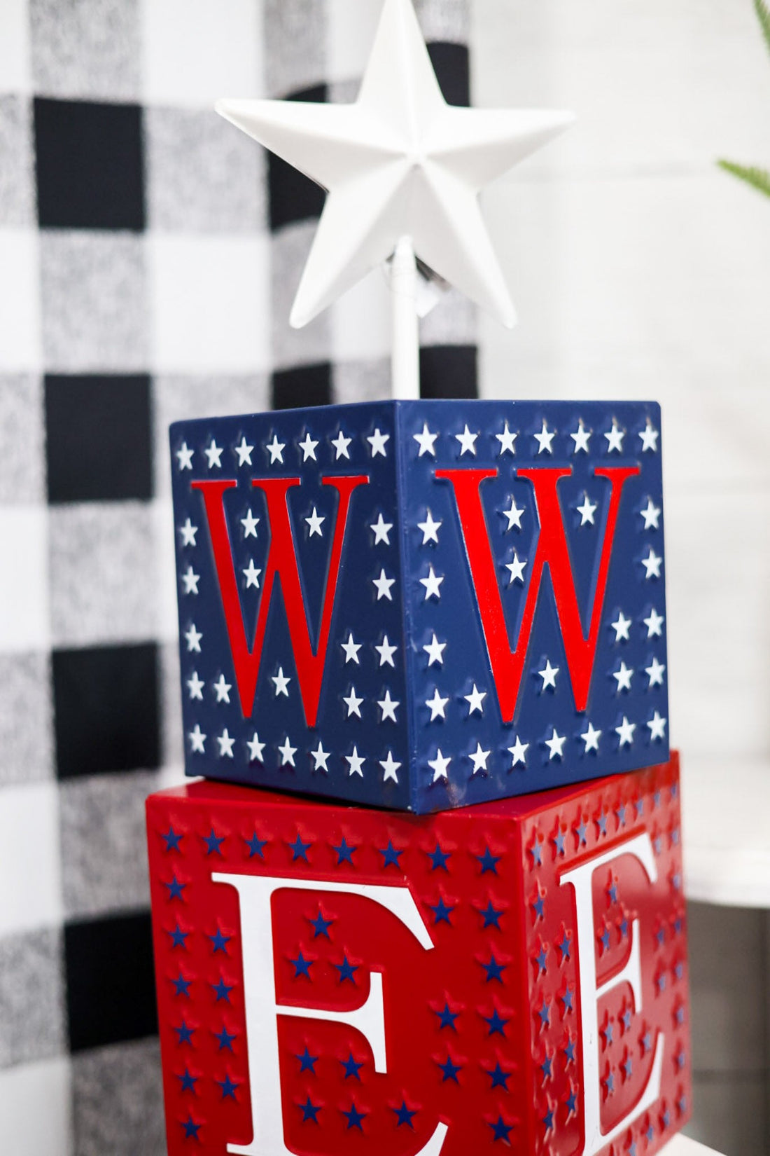 Red White & Blue "Welcome" Metal Box Stack - Whiskey Skies - SPECIAL T IMPORTS INC
