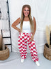 Red & White Checker Print Barrel Leg Jeans - Whiskey Skies - ODDI