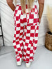 Red & White Checker Print Barrel Leg Jeans - Whiskey Skies - ODDI